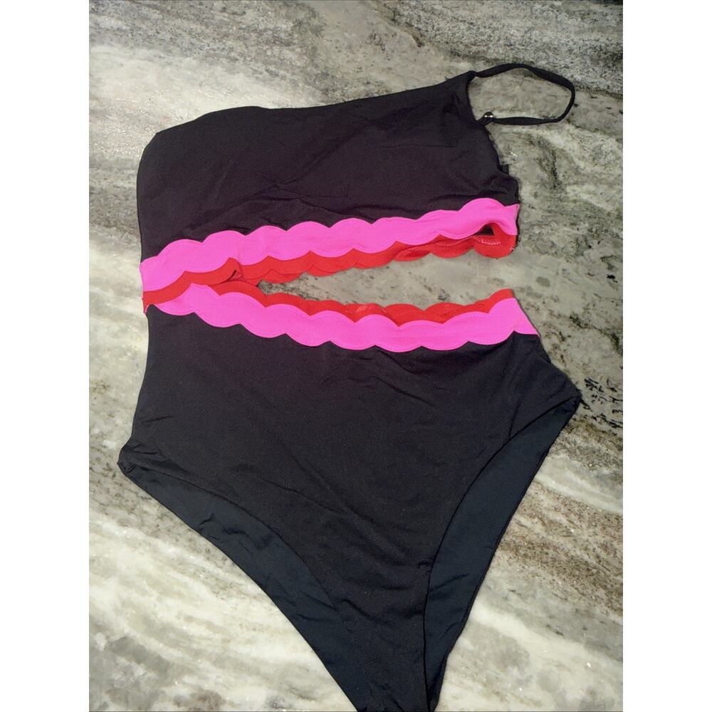 Beach Riot Liora Electric Wave one Piece Swimsuit Large Black Scalloped (AB7) - Picture 2 of 4